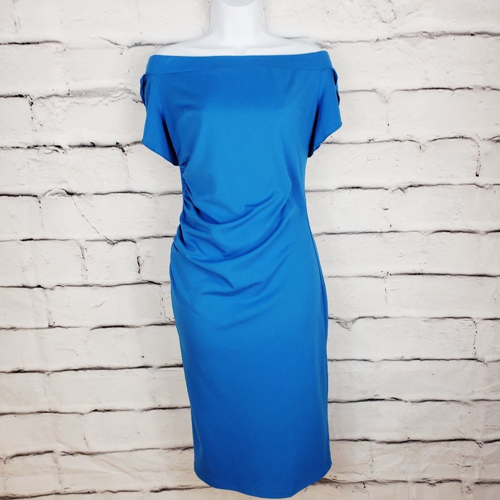 Vfemage Off Shoulder Pencil Dress Blue Size 12